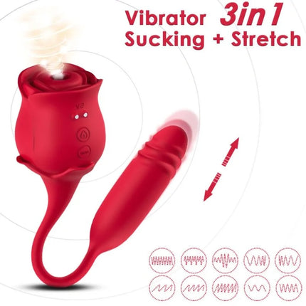 Roter silikon vibrator in rosenform mit abnehmbarem stab und drei modi saugen und dehnen ariony roseknight