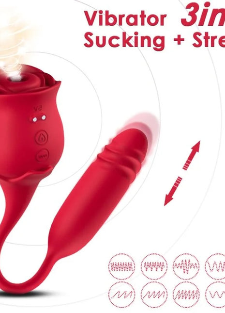 Roter silikon vibrator in rosenform mit abnehmbarem stab und drei modi saugen und dehnen ariony roseknight