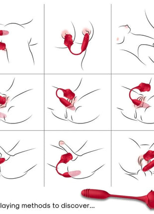 Roter silikon vibrator in rosenform mit langem griff und strukturierter oberfläche für klitorisstimulation