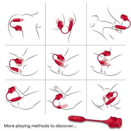 Roter silikon vibrator in rosenform mit langem griff und strukturierter oberfläche für klitorisstimulation