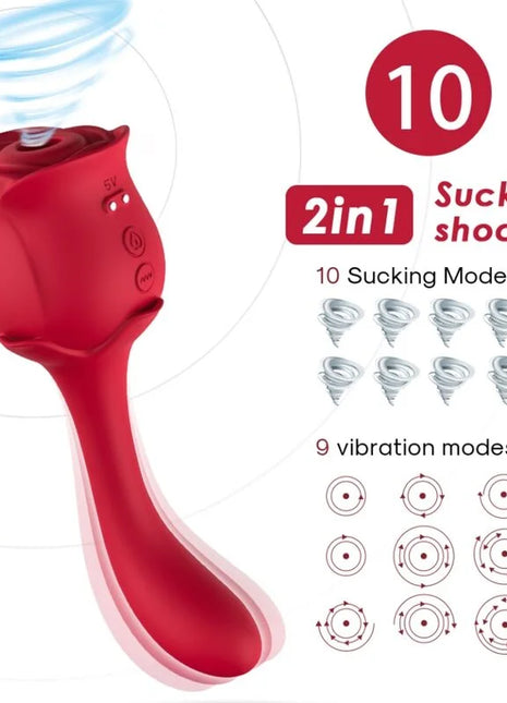 Rote silikon vibrator in rosenform mit 10 saugmodi und 9 vibrationsstufen für klitoris- und stimulatoreinsatz