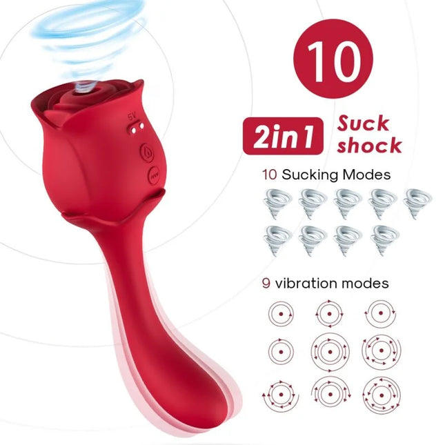 Rote silikon vibrator in rosenform mit 10 saugmodi und 9 vibrationsstufen für klitoris- und stimulatoreinsatz