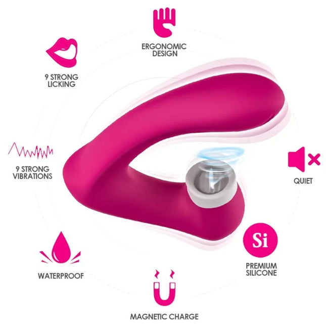 Ein pinkfarbener ergonomischer silikon-vibrator aronomy secretkiss mit magnetischer ladestation und wasserdichtem design