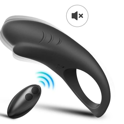 Schwarzer silikon-fernbedienungs-ring arony shark vibratorring für paare mit ergonomischem design und strukturierten rillen