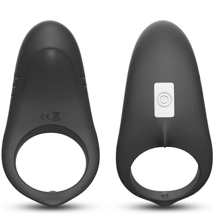 Schwarzer silikonring mit weißem powerbutton oben arsony shark vibratorring für paare fernbedienung