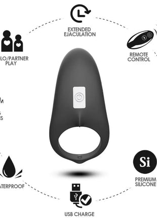 Armony shark vibratorring für paare schwarzer silikonring mit zentralem knopf und usb-ladeanschluss