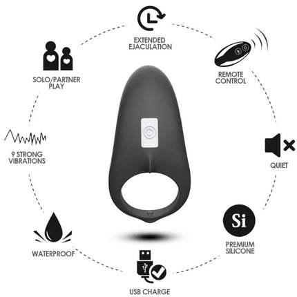 Armony shark vibratorring für paare schwarzer silikonring mit zentralem knopf und usb-ladeanschluss