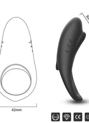 Schwarzer silikon-delfinförmiger armony shark vibratorring für paare mit fernbedienung und strukturierten flossen