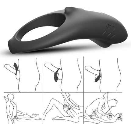 Schwarzer silikonring aronomy shark vibratorring für paare mit konturiertem design und texturiertem gripbereich
