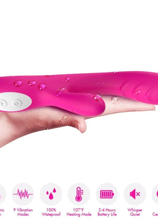 Fuchsienfarbener armony spark vibrator aus silikon mit weißem bedienfeld und wärmeeffekt mit wassertropfen