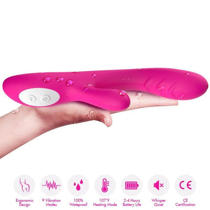 Fuchsienfarbener armony spark vibrator aus silikon mit weißem bedienfeld und wärmeeffekt mit wassertropfen