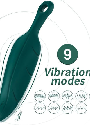 Dunkelgrüner armonat stimulator und vibrator mit federförmigem, glattem design und geschlossener schlaufe