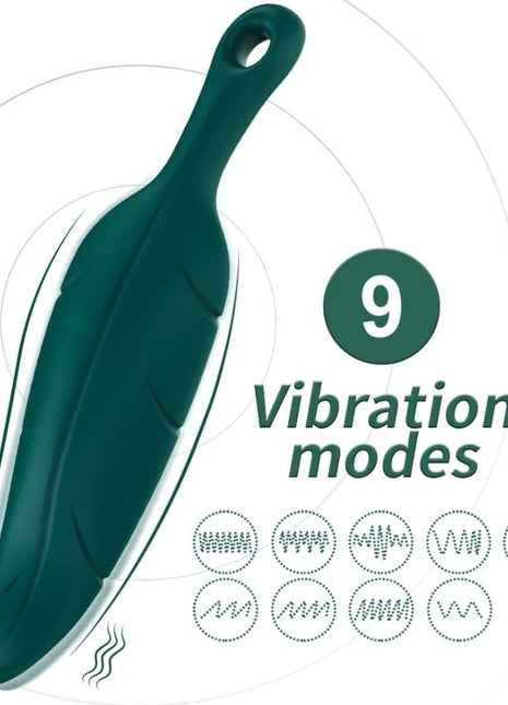 Dunkelgrüner armonat stimulator und vibrator mit federförmigem, glattem design und geschlossener schlaufe