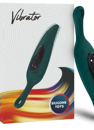 Dunkelgrüner silikon vibrator armony mit schwarzer bedienfeld und zwei weißen indikatoren und einschaltknopf