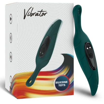 Dunkelgrüner silikon vibrator armony mit schwarzer bedienfeld und zwei weißen indikatoren und einschaltknopf
