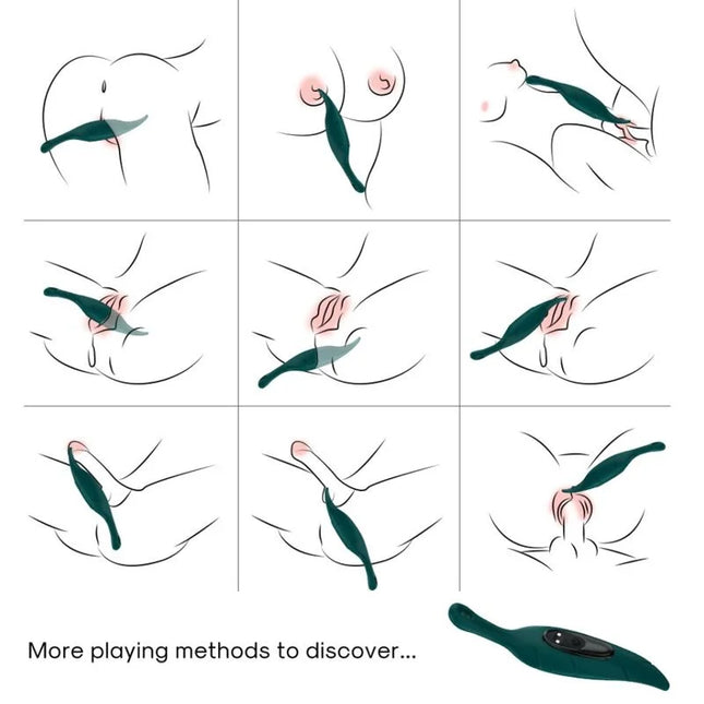 Dunkelgrüner ARMONY stimulator und vibrator mit glatter oberfläche und schwarzem bedienfeld am fuß