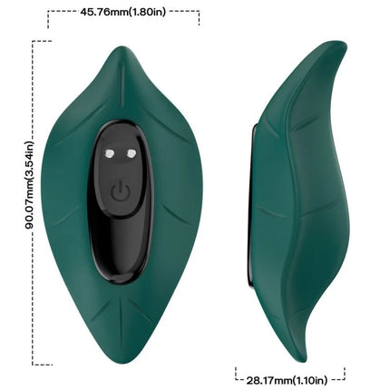 Armony stimulator und vibrator fernbedienung grün mit dunkelgrünem blattförmigem design und schwarzem bedienfeld