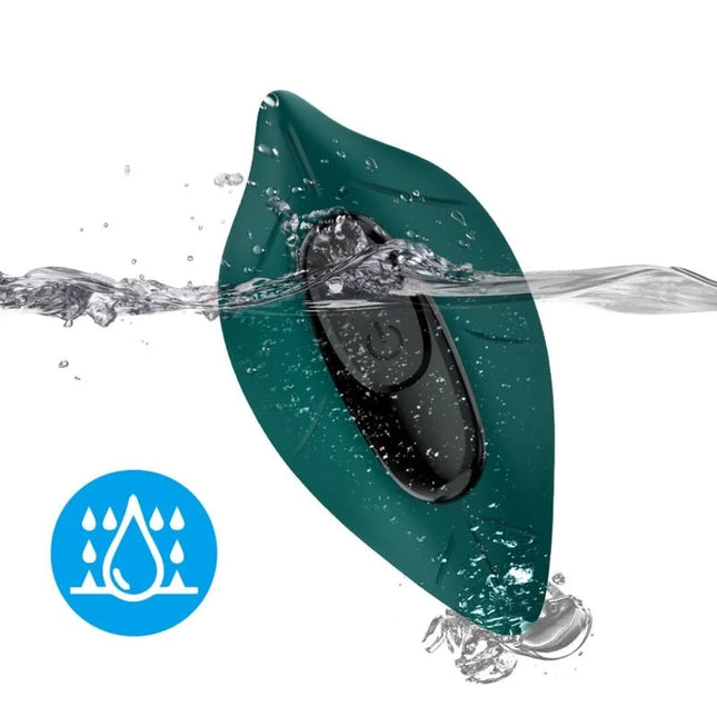 Teal silikon blattförmiger wasserfester stimulator und vibrator mit schwarzem bedienfeld fernbedienung grün