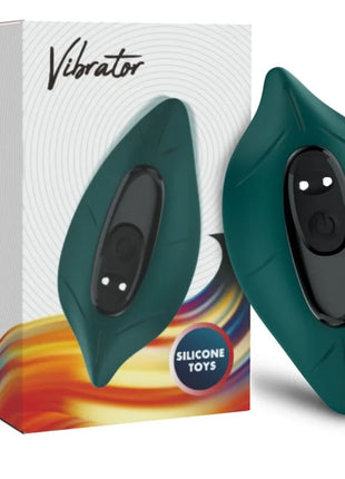 Tealblätterförmiger silikonvibrator mit schwarzem bedienfeld und weißen kontrollleuchten arsony fernbedienung grün