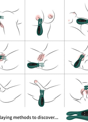 Dunkelgrüner silikon stimulator und vibrator kaninchen mit schwarzer steuerung und zwei runden rüssel