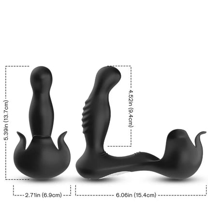 Schwarzer silikon analvibrator mit strukturiertem griff und gebogener basis für ar in harmony surround vibrator