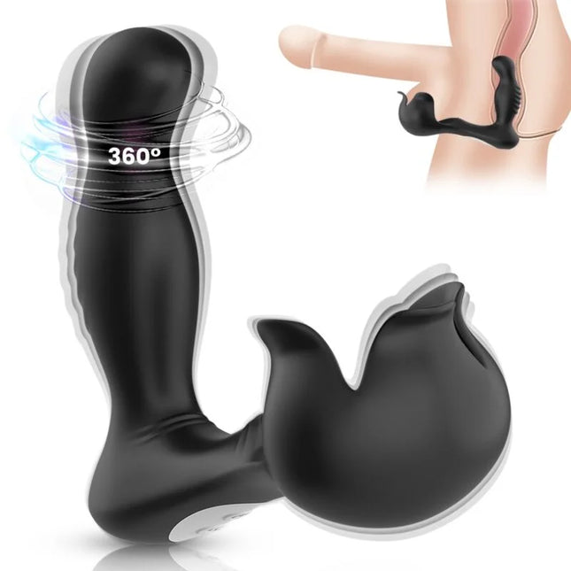Schwarzer silikon analplug mit 360 grad drehkopf ergonomisches design armony surround vibrator anal und stimulator hodens fernbedienung