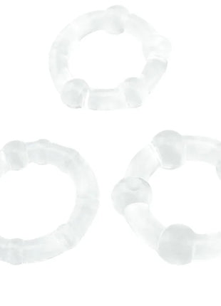Drei weiße silikonringe mit perlenartigem segmentdesign aus der ariony titan love perlenring fleisch kollektion