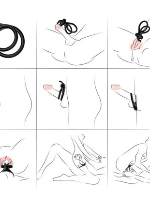 Schwarzer silikonring armoNY traveller doppelte vibro-ring für paare mit texturierter griffoberfläche und verstellbarem band