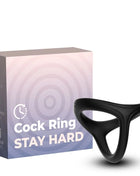 Schwarzer silikon cockring armony tresor mit ergonomischem design und stay hard auf der verpackung