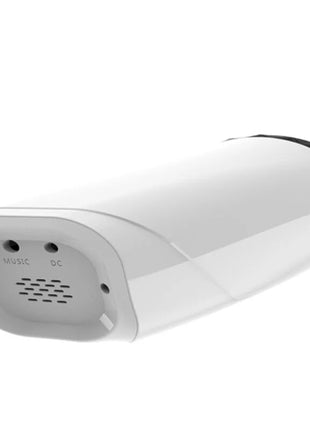 Weißer zylindrischer armony vagina vibrator mit erotischer stimme und beschrifteten ports für musik und dc eingang