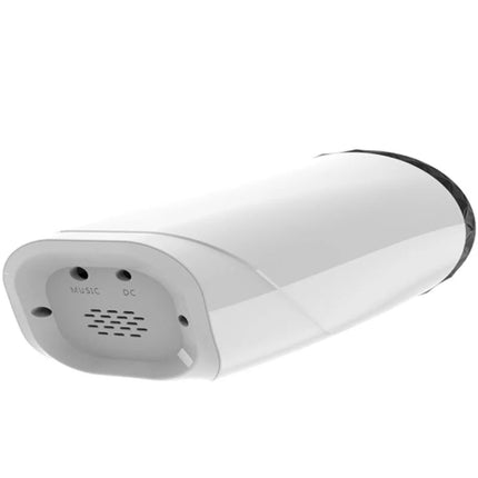Weißer zylindrischer armony vagina vibrator mit erotischer stimme und beschrifteten ports für musik und dc eingang