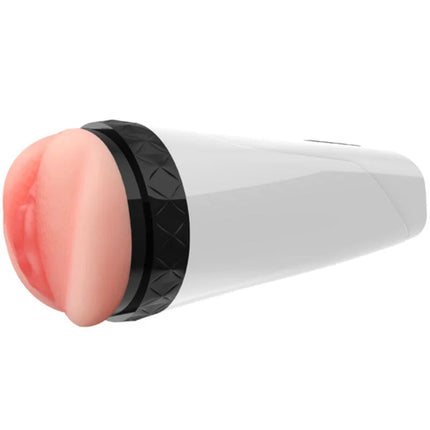 Armony vagina vibrator masturbator mit erotischer stimme weiß zylinderförmig mit rosa silikonkopf und schwarzem ring