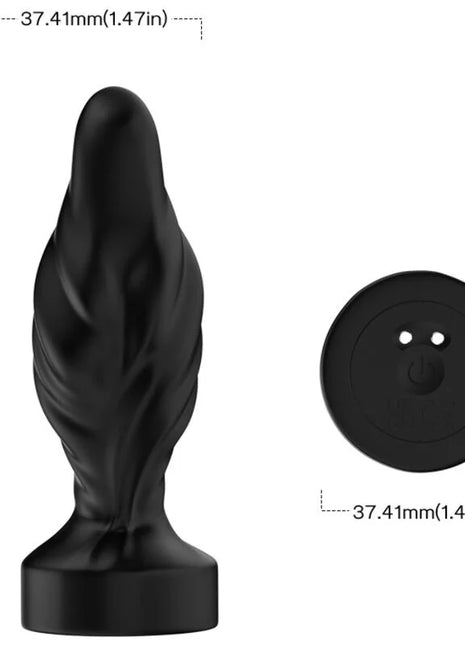 Schwarzer silikon-analplug mit strukturierter blattähnlicher oberfläche und rundem sockel mit zwei kleinen löchern aus der produktreihe ARMONY vibrator und analplug fernbedienung