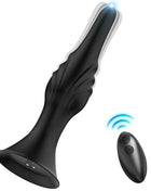 Schwarzer silikon-analplug mit blau leuchtender spitze und ovaler fernbedienung im produkt harmony vibrator und analplug fernbedienung schwarz