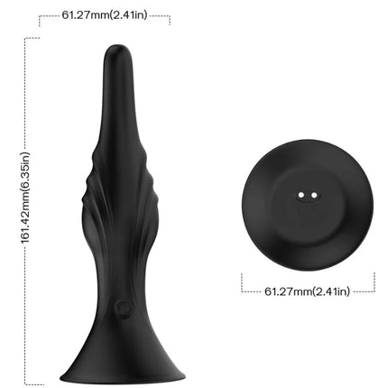 Schwarzes silikon vibrator und analplug mit flared base und strukturiertem, konischem schaft von armony