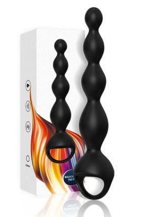 Schwarzer silikon butt plug ar- mony mit segmentiertem perlendesign und integriertem ring am fuß für analgebrauch