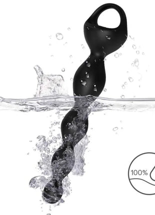 Schwarzer silikon wasserfester vibrator finger analplug mit verdrehtem segmentsdesign und integriertem griffschlaufe