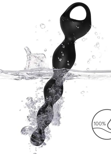 Schwarzer silikon wasserfester vibrator finger analplug mit verdrehtem segmentsdesign und integriertem griffschlaufe