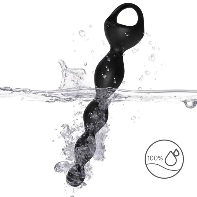Schwarzer silikon wasserfester vibrator finger analplug mit verdrehtem segmentsdesign und integriertem griffschlaufe