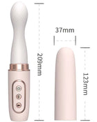 Ein schlanker vibrator rotator in rosegold und weiß mit silikonummantelung und drei bedientasten