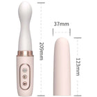 Ein schlanker vibrator rotator in rosegold und weiß mit silikonummantelung und drei bedientasten