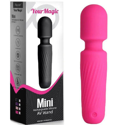 Ein vibrierender, pinker silikon av wand mit geriffelter struktur und abgerundetem kopf im produkt harmony massager