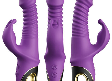 Lila silikon vibrator armonat zing dildo kaninchen mit geriffeltem körper und goldakzenten am basisbedienelement
