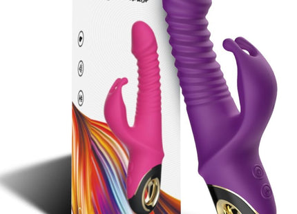 Purple rabbit-vibrator arcony zing kaninchen lila mit geripptem schaft und goldakzent an der basis