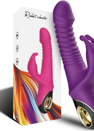 Purple rabbit-vibrator arcony zing kaninchen lila mit geripptem schaft und goldakzent an der basis