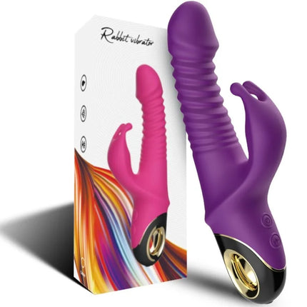 Purple rabbit-vibrator arcony zing kaninchen lila mit geripptem schaft und goldakzent an der basis