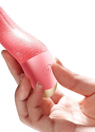 Armonys pinker silikon zungenvibrator mit herz emblem und goldfarbenem fuß für stimulierende massages