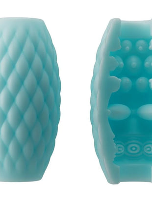 Lightblaue silikon zahnbürstenhalter mit gesteppter außenfläche und abgerundeten massageknoten innen von athena eros