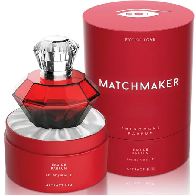 Rote facettierte glasparfümflasche auge der liebe matchmaker mit kristallartiger silberkappe 30 ml