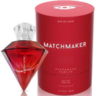 Rote diamantförmige pheromonparfümflasche matchmaker mit klarem kristallverschluss und passender roter zylindrischer verpackung